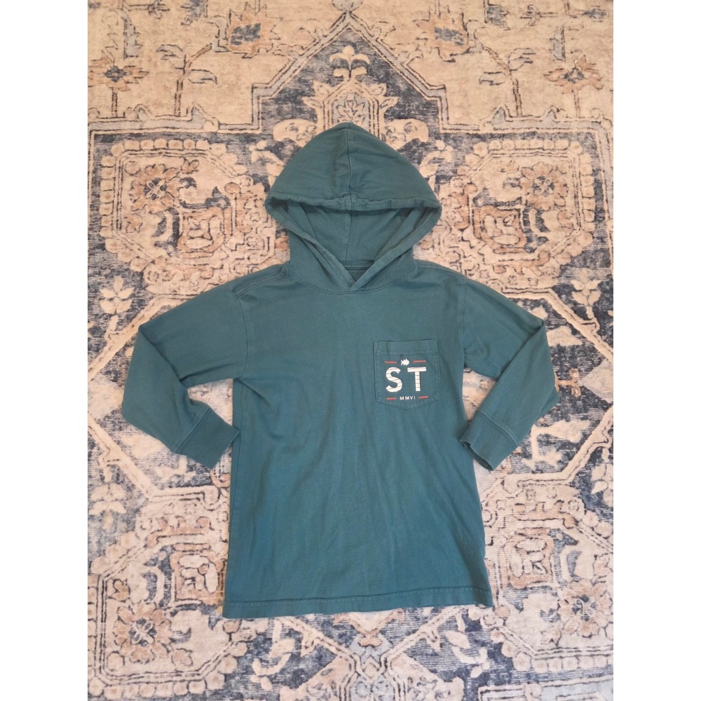Southern Tide Size XS 4-5 Teal Green 100% Cotton Hooded Long Sleeve Shirt